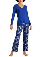 Charter Club Lace-Trim Top & Printed Pants Pajama Set, Created for Macy's