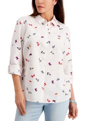 Charter Club Linen Nautical-Print Blouse, Created for Macy's