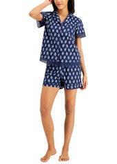 Charter Club Notched Collar Cotton Pajama Shorts Set, Created for Macy's