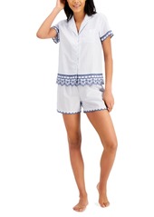 Charter Club Notched Collar Cotton Pajama Shorts Set, Created for Macy's