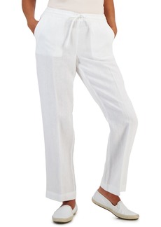 Charter Club Petite 100% Linen Drawstring Pants, Created for Macy's - Bright White