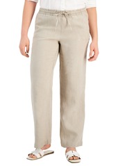 Charter Club Petite 100% Linen Drawstring Pants, Created for Macy's - Bright White
