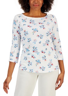 Charter Club Petite Cotton Berry Print 3/4-Sleeve Top, Created for Macy's
