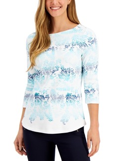 Charter Club Charter Club Plus Size Cotton Printed Boat-Neck Top ...
