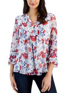 Charter Club Petite Floral Pintucked Top, Created for Macy's