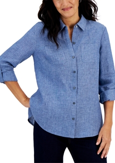 Charter Club Petite 100% Linen Button-Front Shirt, Created for Macy's - Blue Ocean