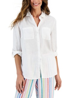 Charter Club Petite 100% Linen Button-Front Shirt, Created for Macy's - Bright White