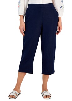Charter Club Petite 100% Linen Pull-On Cropped Pants, Created for Macy's - Intrepid Blue