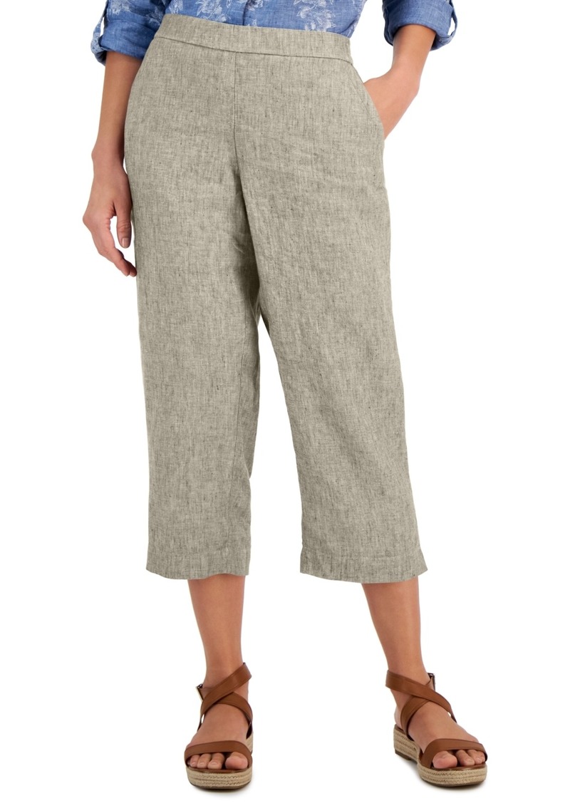 Charter Club Petite 100% Linen Pull-On Cropped Pants, Created for Macy's - Flax