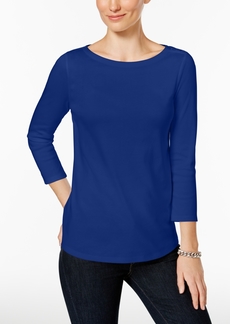 Charter Club Petite Pima Cotton Button-Shoulder Top, Created for Macy's - Modern Blue