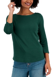 Charter Club Women's Pima Cotton Boat-Neck Top, Created for Macy's - Forest Biome