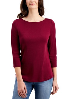 Charter Club Petite Pima Cotton Button-Shoulder Top, Created for Macy's - Harvest Wine