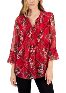 Charter Club Petite Printed Pintuck Top, Created for Macy's - Ravishing Red Etching Combo