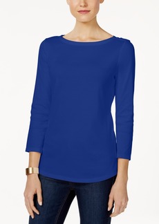 Charter Club Women's Pima Cotton Boat-Neck Top, Created for Macy's - Modern Blue