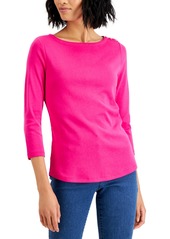 Charter Club Pima Cotton Boat-Neck Button-Shoulder Top, Created for Macy's