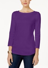 Charter Club Pima Cotton Boat-Neck Button-Shoulder Top, Created for Macy's