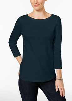 Charter Club Petite Pima Cotton Button-Shoulder Top, Created for Macy's - Intrepid Blue