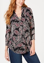 Charter Club Pleated V-Neck Paisley Knit Shirt, Created for Macy's
