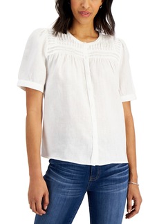 Charter Club Pleated-Yoke Linen Top, Created for Macy's