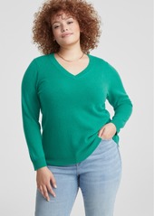 Charter Club Plus Size 100% Cashmere V-Neck Sweater, Created for Macy's - Classic Black