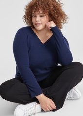 Charter Club Plus Size 100% Cashmere V-Neck Sweater, Created for Macy's - Classic Black