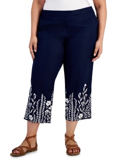 Charter Club Plus Size 100% Embroidered Linen Pants, Created for Macy's - Intrepid Blue