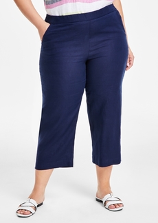 Charter Club Plus Size 100% Linen Cropped Pants, Created for Macy's - Intrepid Blue