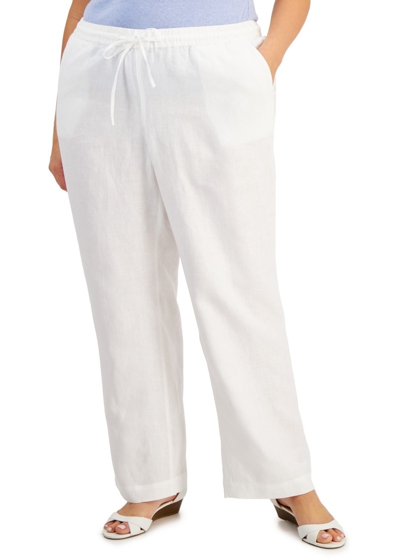 Charter Club Plus Size 100% Linen Pants, Created for Macy's - Bright White