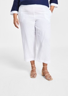 Charter Club Plus Size 100% Linen Cropped Pants, Created for Macy's - Bright White
