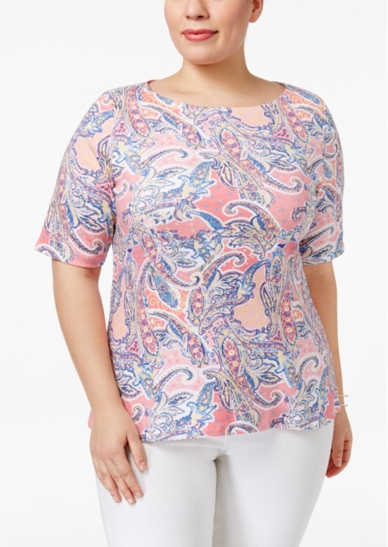 Charter Club Charter Club Plus Size Pima Cotton Printed Top, Only at