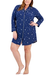 Charter Club Plus Size Printed Notched-Collar Sleepshirt, Created for Macy's