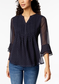 Charter Club Women's Printed Pintuck Top, Created for Macy's - Intrepid Blue