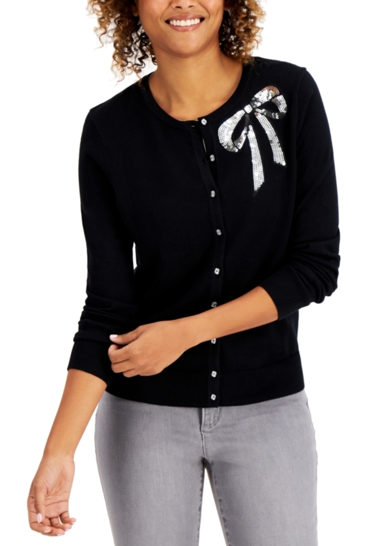 Charter Club Sequined-Bow Button Cardigan, Created for Macy's