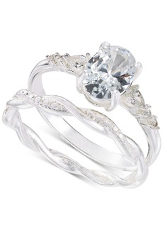 Charter Club Silver-Tone 2-Pc. Set Oval Cubic Zirconia & Twisted Band Rings, Created for Macy's - Silver