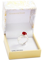 Charter Club Silver-Tone Pave & Color Crystal Solitaire Ring, Created for Macy's - Red