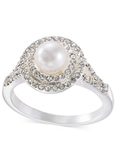 Charter Club Silver-Tone Pave & Imitation Pearl Halo Ring, Created for Macy's - Silver