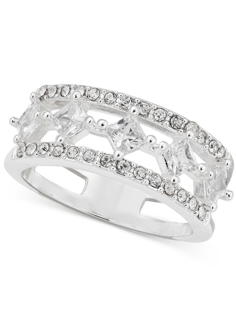 Charter Club Silver-Tone Pave & Square Cubic Zirconia Triple-Row Ring, Created for Macy's - Silver