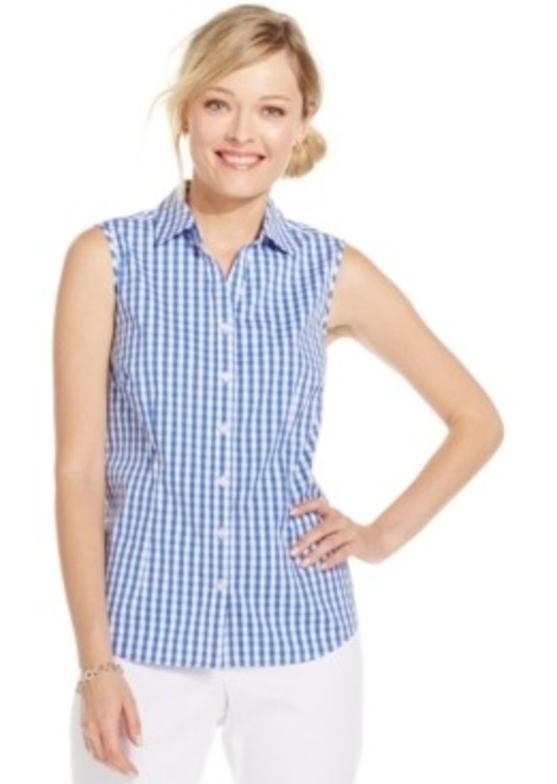 Charter Club Charter Club Sleeveless Gingham ButtonDown Shirt Tops