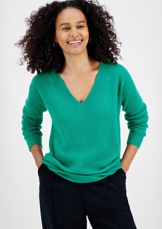 Charter Club Women's 100% Cashmere Ribbed V-Neck Sweater, Regular & Petites, Created for Macy's - Peacock Green