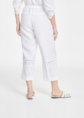 Charter Club Women's 100% Linen Cropped Eyelet Pull-On Pants, Created for Macy's - Bright White