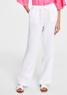 Charter Club Women's 100% Linen Drawstring Pants, Created for Macy's - Bright White