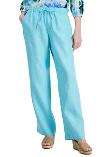 Charter Club Women's 100% Linen Drawstring-Waist Pants, Created for Macy's - Light Pool Blue