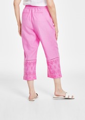Charter Club Women's 100% Linen Eyelet-Trim Pull-On Pants, Created for Macy's - Bubble Bath