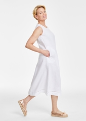 Charter Club Women's 100% Linen Ladder-Stitch Midi Dress, Created for Macy's - Bright White
