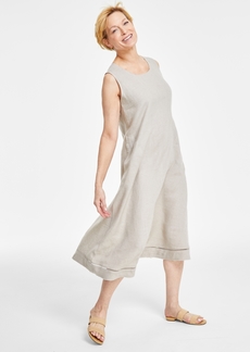 Charter Club Women's 100% Linen Ladder-Stitch Midi Dress, Created for Macy's - Flax Combo