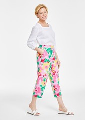 Charter Club Women's 100% Linen Printed Cropped Pull-On Pants, Created for Macy's - Bubble Bath Combo