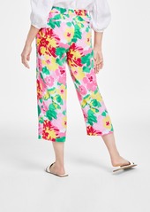 Charter Club Women's 100% Linen Printed Cropped Pull-On Pants, Created for Macy's - Bubble Bath Combo