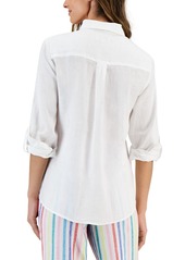 Charter Club Petite 100% Linen Button-Front Shirt, Created for Macy's - Bright White