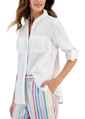 Charter Club Petite 100% Linen Button-Front Shirt, Created for Macy's - Bright White