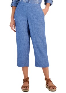 Charter Club Women's 100% Linen Solid Cropped Pull-On Pants, Created for Macy's - Blue Ocean